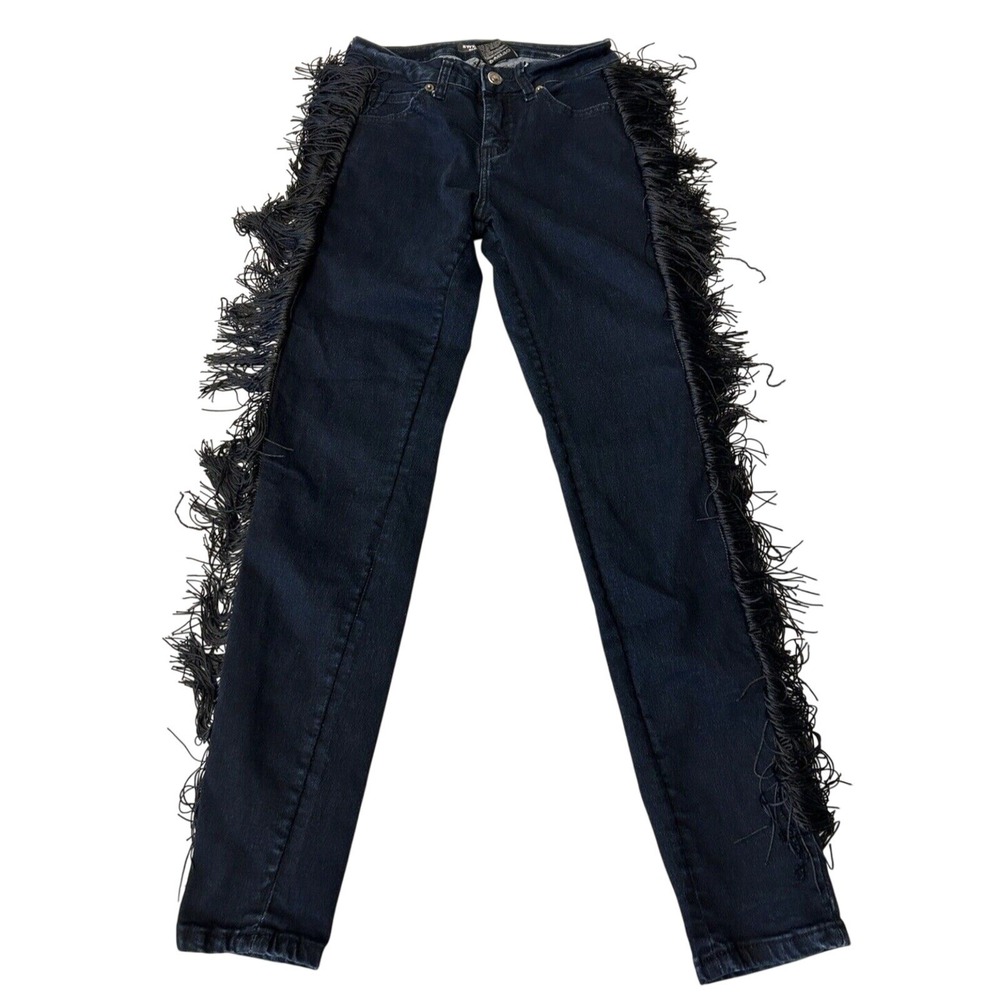 SWEET LOOK Black Label Women's Low Rise Jeans Size 1 Black Stretch Fringe